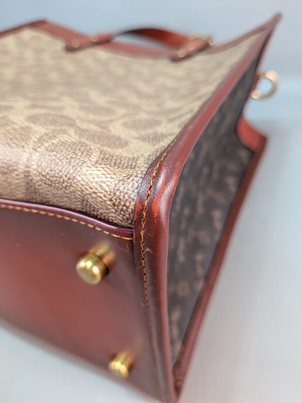 COACH CO766 Tote Truffle Rust Horse Carriage Signature Coated Canvas Leather
